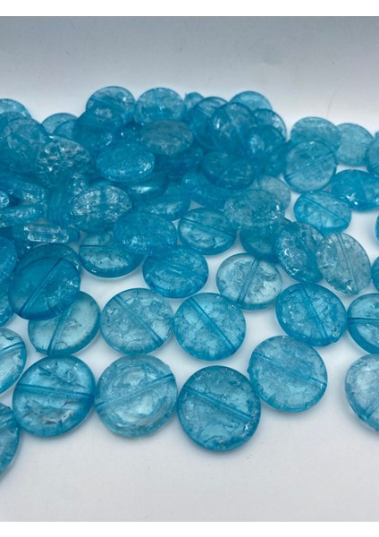 28MM Mavi Renk Yassı Model Çatlak Buzlu Akrilik Boncuk,takı,çanta Boncuğu (100GR,~20 Adet)