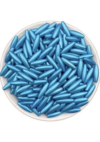 Mavi Renk Mat Metalık Büyük Arpa Çubuk Model Boncuk,takı,çanta Boncuğu (100GR ~ 230 Adet Boncuk)