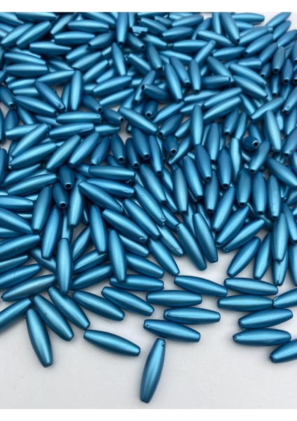 Mavi Renk Mat Metalık Büyük Arpa Çubuk Model Boncuk,takı,çanta Boncuğu (100GR ~ 230 Adet Boncuk) fiyatları