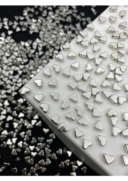 50 Adet Gümüş-Nikel Renk 6mm Ccb Kalp, Metalize Metal Görünümlü Plastik Kalp Boncuk,takı Boncuğu modelleri