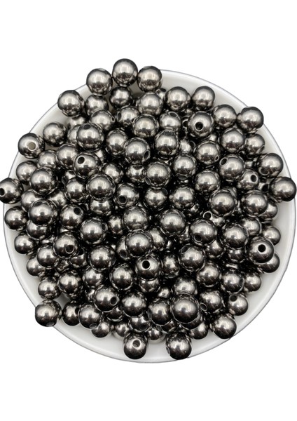 10MM Füme- Antrasit Renk Ccb Metalize Metal Görünümlü Plastik Boncuk,takı Boncuğu (100GR,~180 Adet)