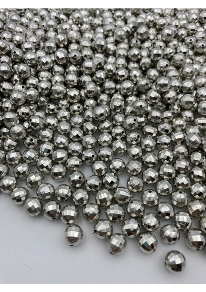 10MM Dünya Model Gümüş-Nikel Renk Ccb Metalize Plastik Boncuk,takı, Çanta Boncuğu (100GR,~190 Adet)