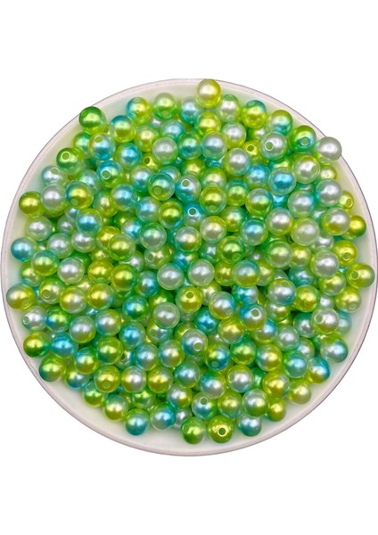 8mm Mavi- Yeşil- Beyaz Renkli Ebruli Inci Boncuk, Takı Yapım,hobi, Çanta Boncuğu (50GR, ~200 Adet)