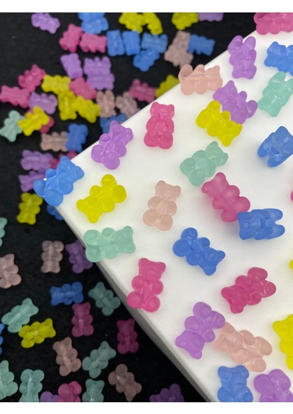 25 Adet Buzlu Mat Akrilik Karışık Renkli Jelibon,ayıcık Boncuk,takı Yapım Boncuğu