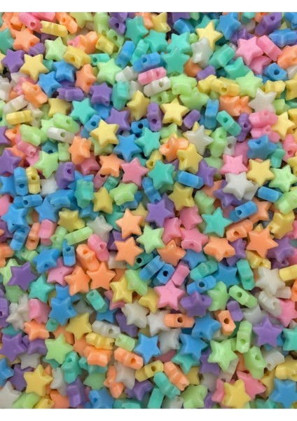 8mm Pastel Renk Karışık Renkli Plastik Yıldız Model ,takı, Hobi Boncuğu (25GR,~150 Adet) fiyatları