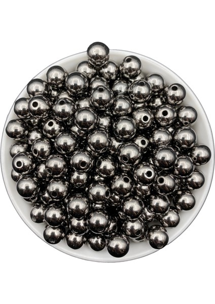 12 Füme- Antrasit Renk Ccb Metalize Metal Görünümlü Plastik Boncuk,takı Boncuğu (100GR,~95 Adet)