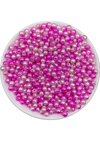 6mm Fuşya - Beyaz Renkli Ebruli Inci Boncuk,takı Yapım, Hobi Boncuğu (25GR ~240 Adet)