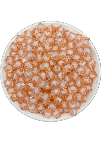 10MM Mercan / Somon Renk Içi Boncuklu Akrilik Küp Boncuk,takı,çanta Yapım Boncuğu (100GR,~250 Adet)