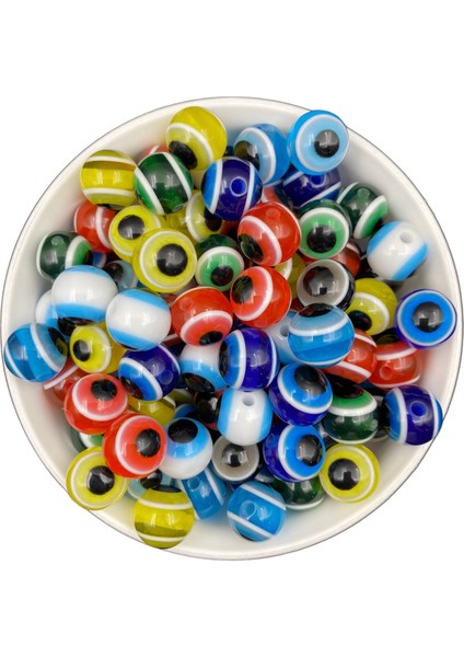 10 Adet 14MM Karışık Renkli Yuvarlak Akrilik Nazar Boncuğu, Takı Yapımı Göz Boncuk