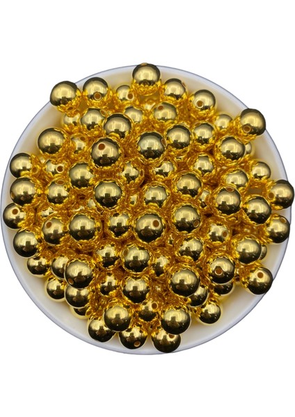 12MM Gold-Altınsarısı Ccb Metalize Metal Görünümlü Plastik Boncuk,takı Boncuğu (100GR,~95 Adet)