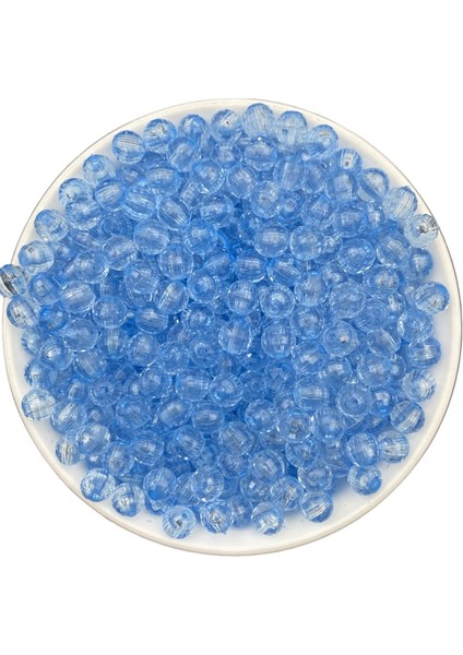 8mm Açık Mavi Akrilik Dünya Model Boncuk,takı ve Çanta Yapım Boncuğu (50GR,~200 Adet)