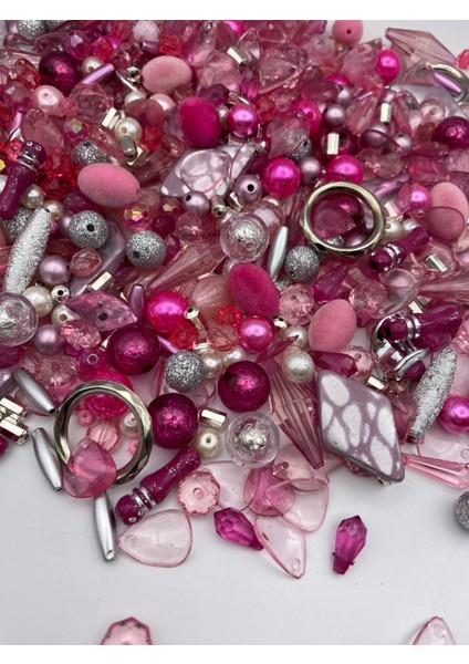 Bileklik,kolye,anahtarlık Yapımı Için Pembe ve Fuşya Renk Karışık Simli Plastik Boncuk (250 Gram) modelleri