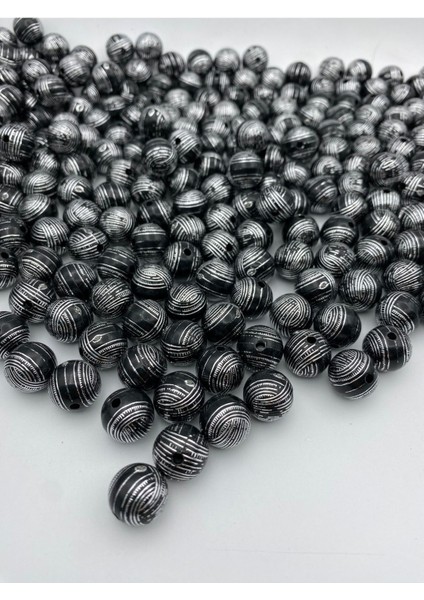 15MM Gümüş Yaldızlı Siyah Boncuk,takı Yapımı, Çanta Boncuğu (100GR,~50 Adet Boncuk)