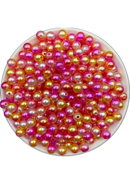 8mm Pembe- Sarı - Beyaz Renkli Ebruli Inci Boncuk, Takı Yapım,hobi, Çanta Boncuğu (50GR, ~200 Adet)