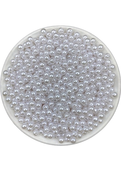 50GR 6mm Beyaz Renk Lüks / Lüx Kaplama Plastik Inci Boncuk , Takı Yapım Boncuğu (50GR,~490 Adet)
