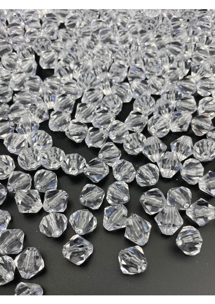 14MM Şeffaf Renk Piramit Model Akrilik Boncuk,takı , Çanta Yapım Boncuğu (100GR,~110 Adet)