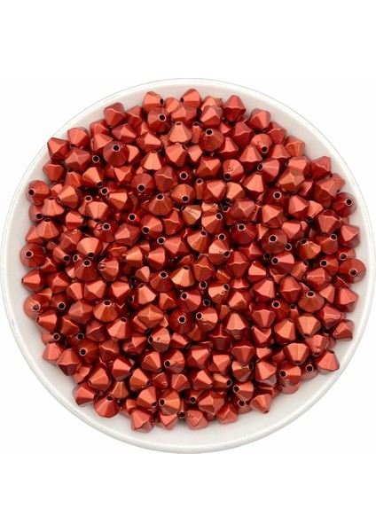 50GR 8mm Mat Metalik Kırmızı Renk Piramit Boncuk , Takı Yapım Hobi Boncuğu ( 50GR,~275 Adet)