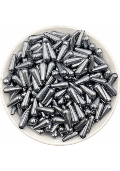 7X18MM Füme Renk Plastik Damla Model Boncuk (50GR,~100 Adet)
