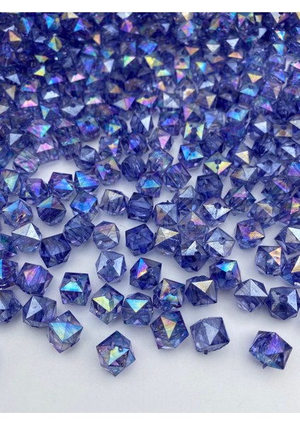 100GR 14MM Janjanlı Mor / Koyu Lila Renk Küp Akrilik Boncuk,takı ,çanta Boncuğu (100GR,~80ADET)