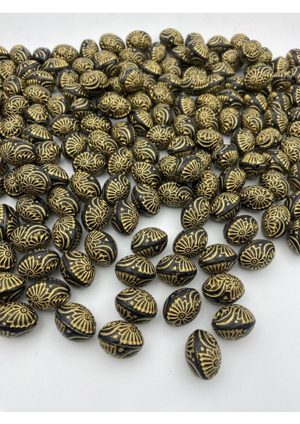Siyah Üzeri Gold Antik Desenli 20X16MM Badem Boncuk, Takı Çanta Aksesuar Boncuğu (100GR ~40ADET) fiyatları