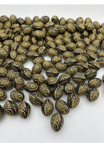 Siyah Üzeri Gold Antik Desenli 20X16MM Badem Boncuk, Takı Çanta Aksesuar Boncuğu (100GR ~40ADET) modelleri