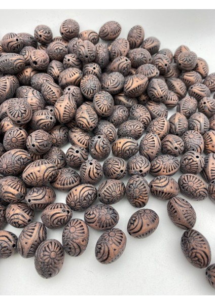 Eskitme Mat Bakır Renk Çiçek Motifli Badem Model Boncuk, Takı,çanta Boncuğu (100GR,~45ADET)