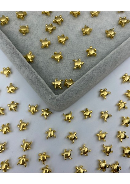 3 Adet 18 Ayar Altın Kaplama Kaplumbağa Figür,delikli Takı Boncuğu