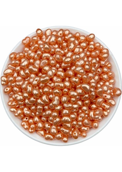 50GR Somon , Turuncu Renk Formsuz Şekilsiz Plastik Lüks Barok Inci Boncuk, Yamuk Inci (~250 Adet)