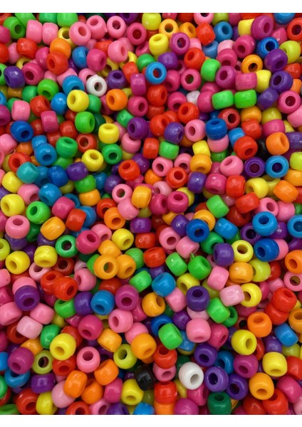 Geniş Delikli Karışık Renkli Plastik BONCUK,9X6MM Yassı Silindir Model Takı Boncuğu (25GR,~60 Adet) modelleri