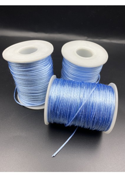 Floş Ip, 100 Metre (Bobin) Açık Mavi Renk Floş Ip, 1mm Floş Ip / Sıçan Kuyruğu Takı Bileklik Ipi