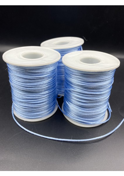 Floş Ip, 100 Metre (Bobin) Açık Mavi Renk Floş Ip, 1mm Floş Ip / Sıçan Kuyruğu Takı Bileklik Ipi modelleri