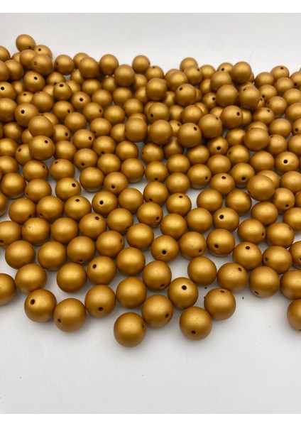 14MM Mat Metalik Gold / Altın Sarısı Renk Boncuk, Çanta Yapım Boncuğu (100GR~64 Adet Boncuk)