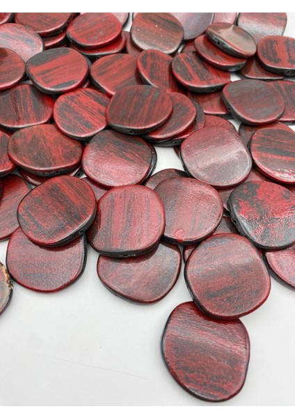 100GR Simli Yassı Siyah Üzeri Kırmızı Renk Fırça Boyalı Akrilik Boncuk, Çanta Boncuğu (~17ADET)