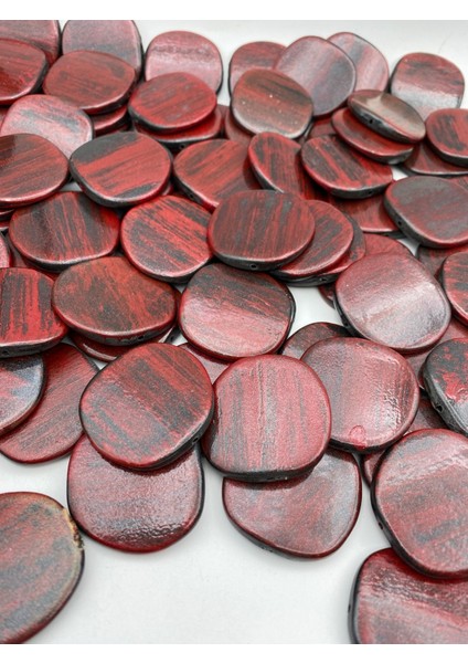 100GR Simli Yassı Siyah Üzeri Kırmızı Renk Fırça Boyalı Akrilik Boncuk, Çanta Boncuğu (~17ADET) fiyatları