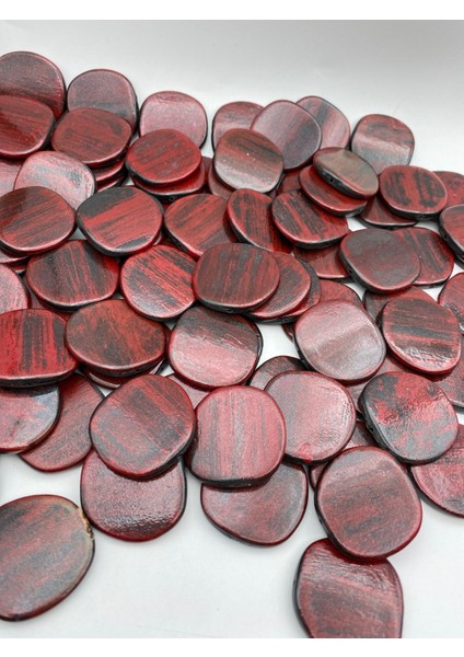 100GR Simli Yassı Siyah Üzeri Kırmızı Renk Fırça Boyalı Akrilik Boncuk, Çanta Boncuğu (~17ADET) fırsatları