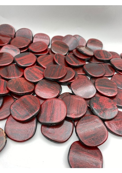 100GR Simli Yassı Siyah Üzeri Kırmızı Renk Fırça Boyalı Akrilik Boncuk, Çanta Boncuğu (~17ADET) indirimleri