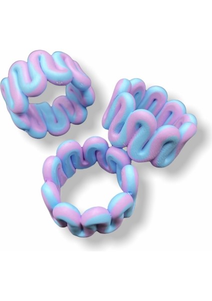 Polimer Kil Mavi - Mor Renkli Şeritli Dalgalı Model El Yapımı Yüzük,chunky Clay Yüzük