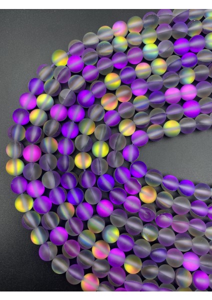 10MM Mor-Şeffaf-Sarı Yansımalı Janjanlı Lazerli Mat Buzlu Cam Boncuk DIZISI,40CM Cam Boncuk Dizisi indirimleri