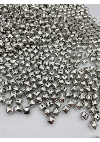 100GR 10MM Küp ,kübik Model Gümüş-Nikel Renk Ccb Metalize Plastik Boncuk,çanta Boncuğu (~185 Adet)
