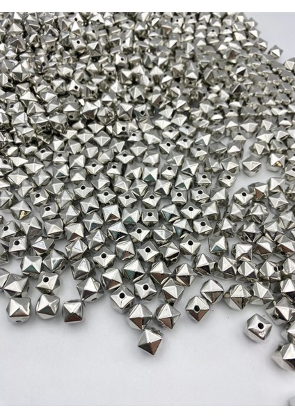 100GR 10MM Küp ,kübik Model Gümüş-Nikel Renk Ccb Metalize Plastik Boncuk,çanta Boncuğu (~185 Adet) indirimleri