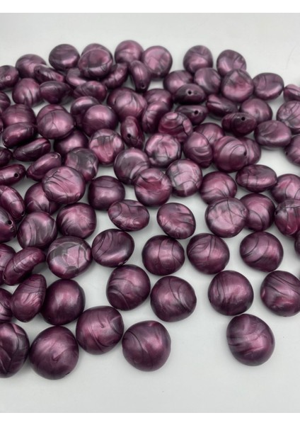 100GR Mor / Mürdüm Renk Bombeli Yassı Basık Model Ebruli Karamel Boncuk,çanta Boncuğu (~26ADET ) fiyatları
