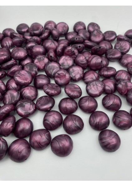 100GR Mor / Mürdüm Renk Bombeli Yassı Basık Model Ebruli Karamel Boncuk,çanta Boncuğu (~26ADET ) modelleri
