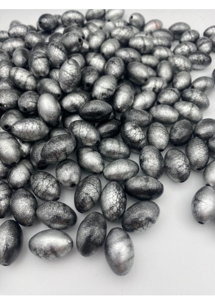 14X20MM Siyah Gri Yılan Derisi Motifli Badem Model Takı ve Çanta Yapım Boncuğu (100GR,~46 Adet)