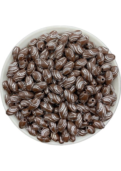 Gümüş Yaldızlı Kahverengi Arpa Model Boncuk,takı,çanta Yapım Boncuğu (100GR,~220 Adet Boncuk)