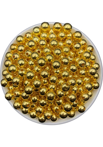 10MM Gold-Altınsarısı Ccb Metalize Metal Görünümlü Plastik Boncuk,takı Boncuğu (100GR,~180 Adet)