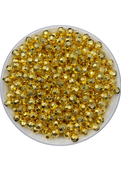 8mm Petek Model Gold-Altınsarısı Renk Ccb Metalize Plastik Boncuk,,çanta Boncuğu (50GR,~150 Adet)