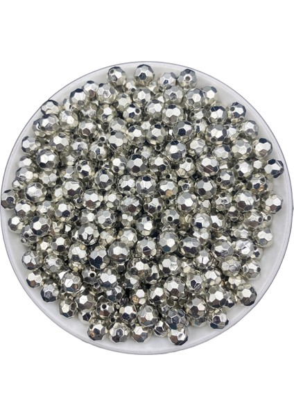 8mm Petek Model Gümüş-Nikel Renk Ccb Metalize Plastik Boncuk,takı, Çanta Boncuğu (50GR,~80 Adet)