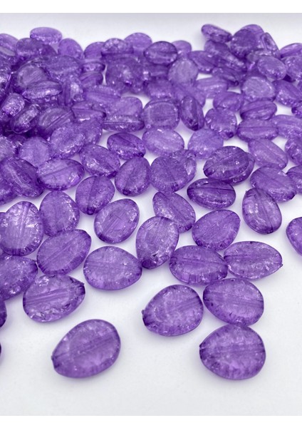 100GR Lila / Mor Renk Çatlak Çakıl Model Akrilik Boncuk, Çanta Yapım,hobi Boncuğu (100GR, ~34 Adet)