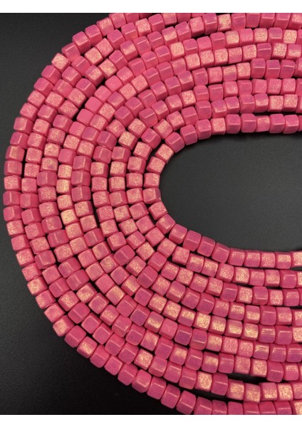 6mm Küp Model Fimo,fuşya Renk Üzeri Yaldız,sedefli, Simli Fimo Boncuk Dizisi, Polimer Kil 40CM Dizi modelleri
