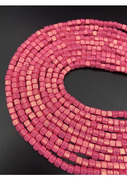 6mm Küp Model Fimo,fuşya Renk Üzeri Yaldız,sedefli, Simli Fimo Boncuk Dizisi, Polimer Kil 40CM Dizi fırsatları